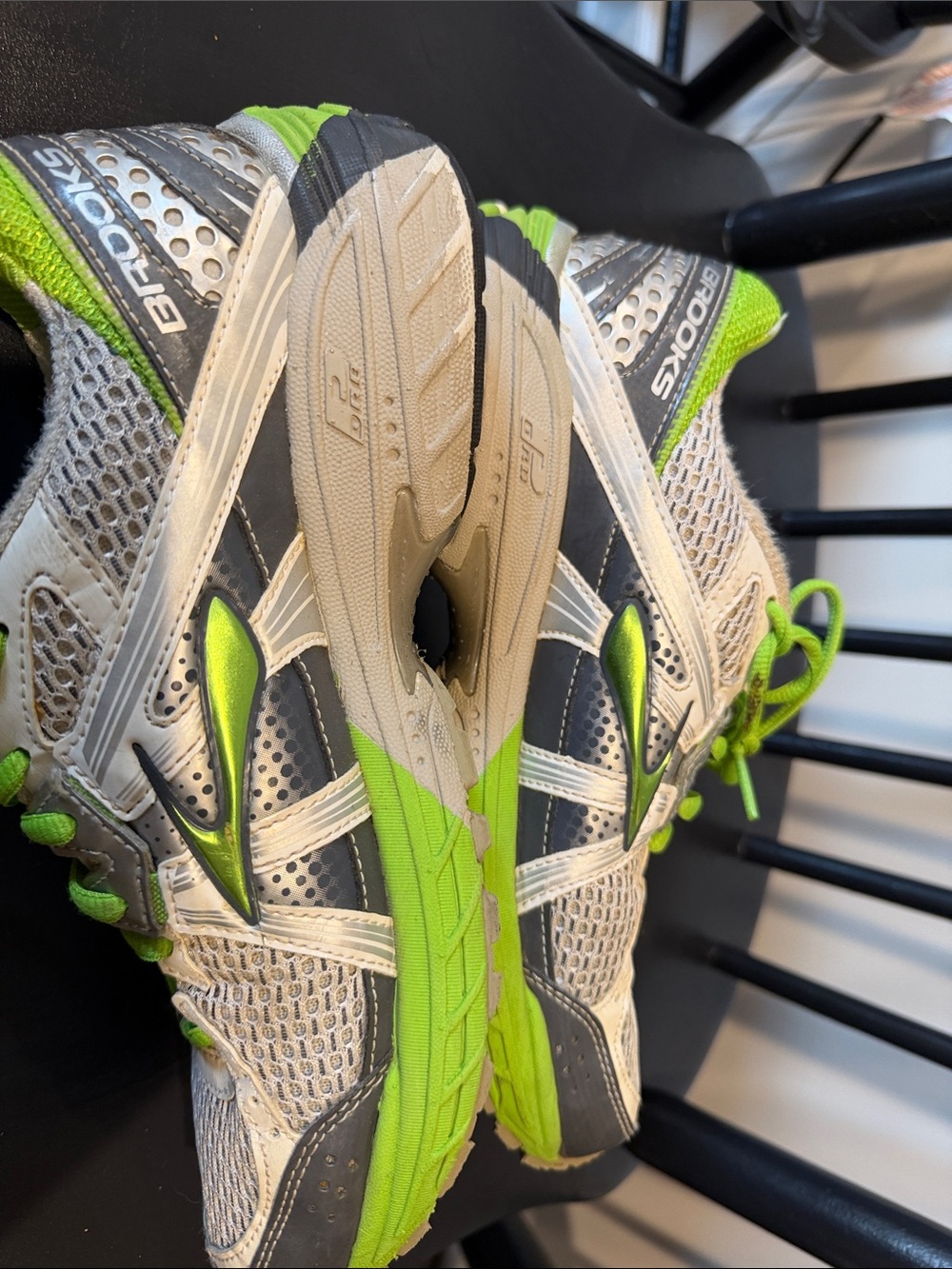Brooks Women's GTS Adrenaline Neon Green, White, and Gray Running Sneakers - Picture 9 of 12